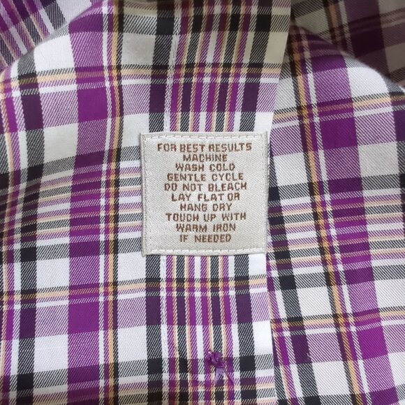 Peter Millar long sleeve button down plaid lavender cotton shirt size L - Picture 7 of 12